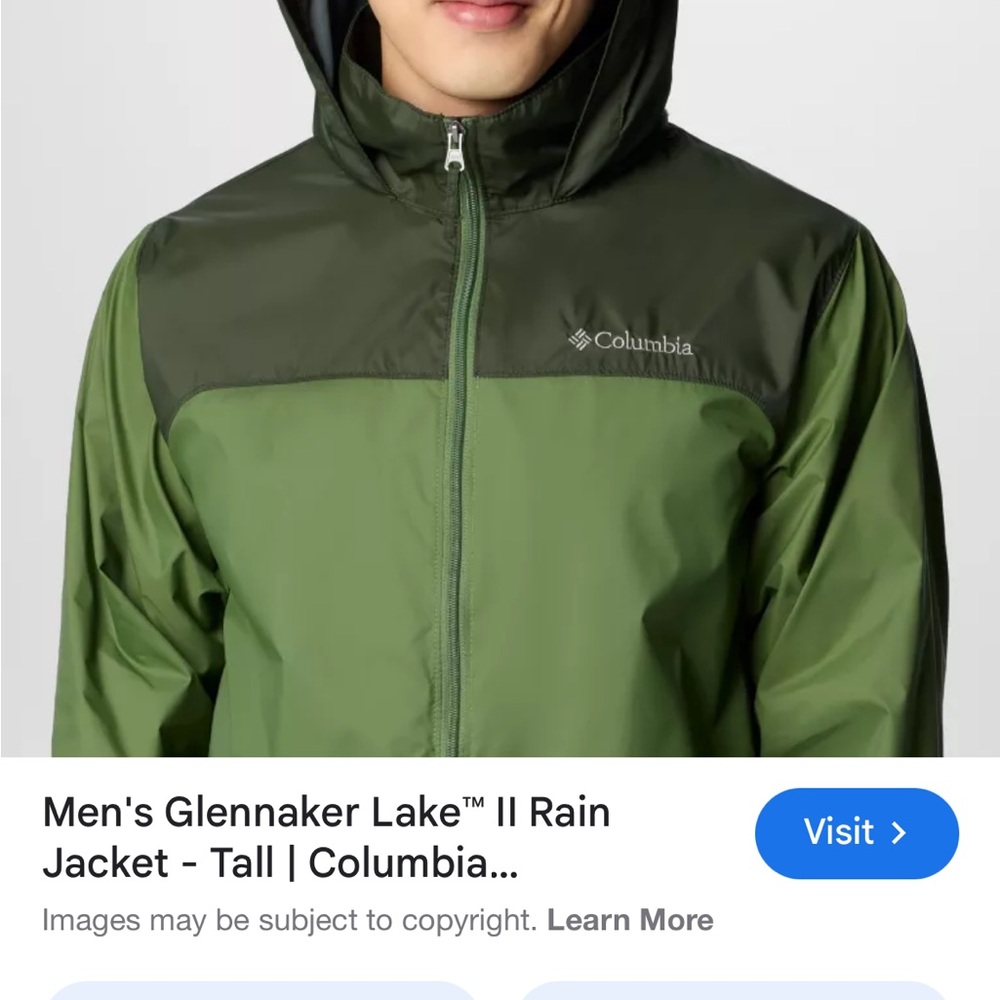 Columbia Green Raincoat with Hood and Water-Resistant Finish